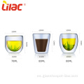 Tazas de doble pared de vidrio transparente de café / té lila 250ml / 350ml